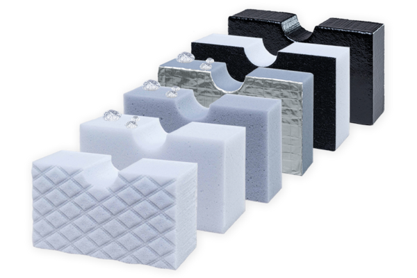 Melaminschaumstoffmuster mit verschiedenen Oberflächen